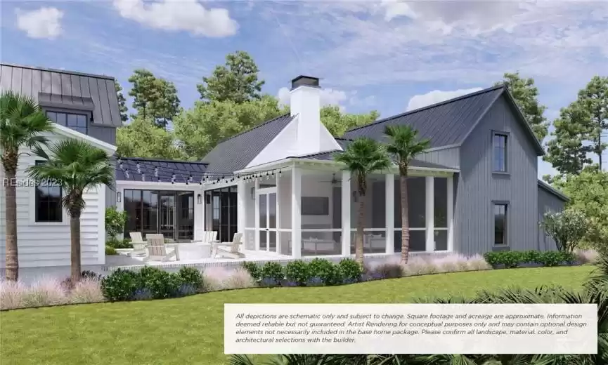 Rear view of house featuring a sunroom and a lawn