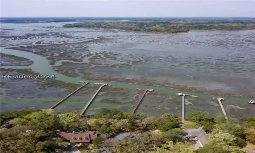 Aerial view with a water view