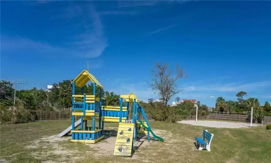 Playground and sand volleyball.