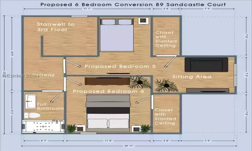 ** RENDITION OF TOP FLOOR CONVERSION TO ADD 6th BEDROOM. QUOTE TO CONVERT $27,083.49**