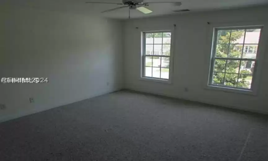 Spare room with light carpet, ceiling fan, and a healthy amount of sunlight
