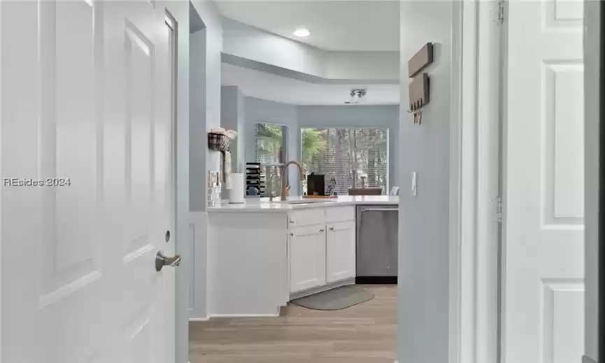 Bathroom with vanity and hardwood / wood-style flooring