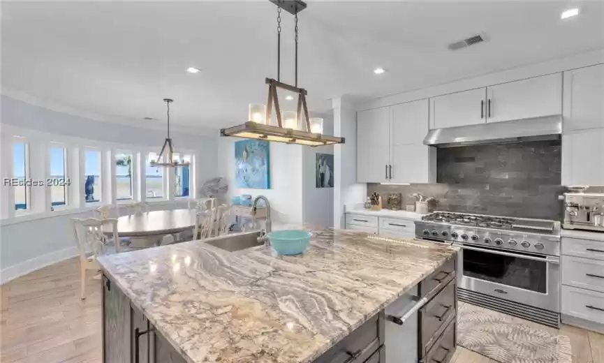 View from kitchen to eating area