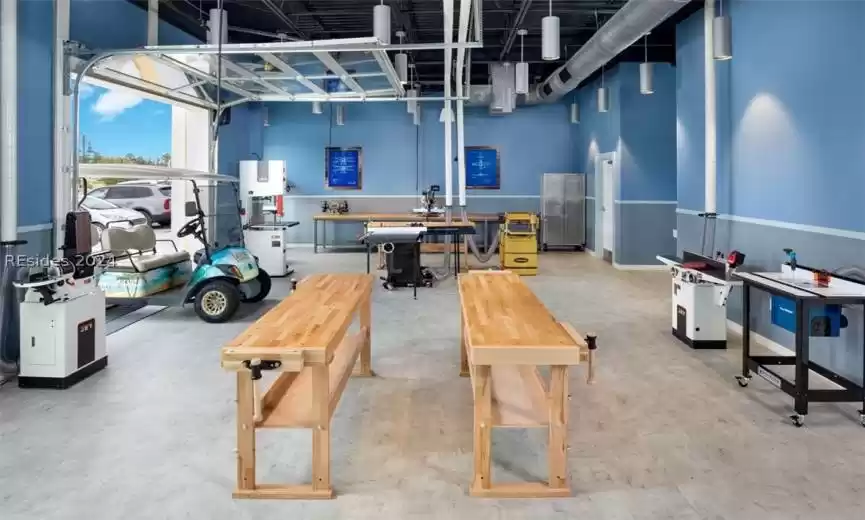 Basement featuring a workshop area