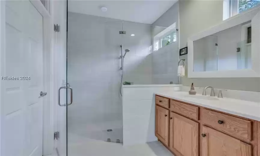 Tiled shower and water closet for privacy