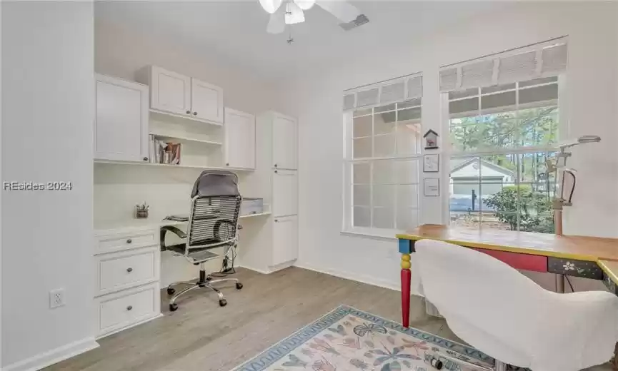 Light and bright Office/Den with built-ins