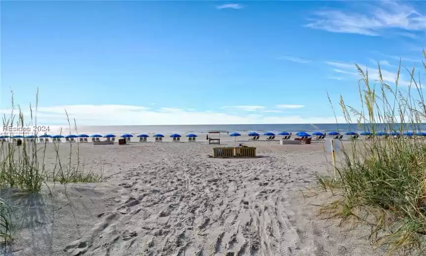 View of water feature featuring a beach view