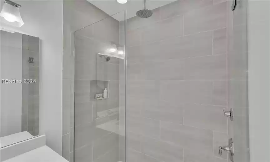 Walk-in tiled shower