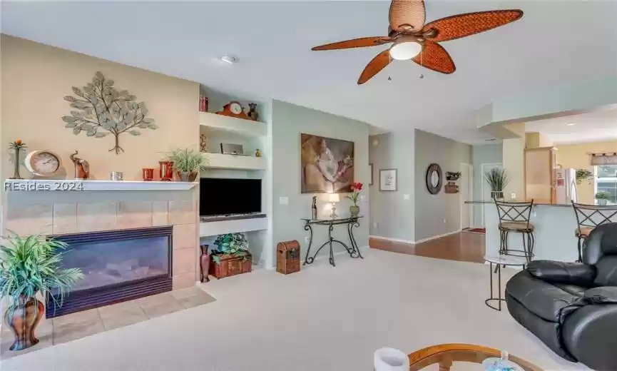 Gas fireplace serves as the focal point