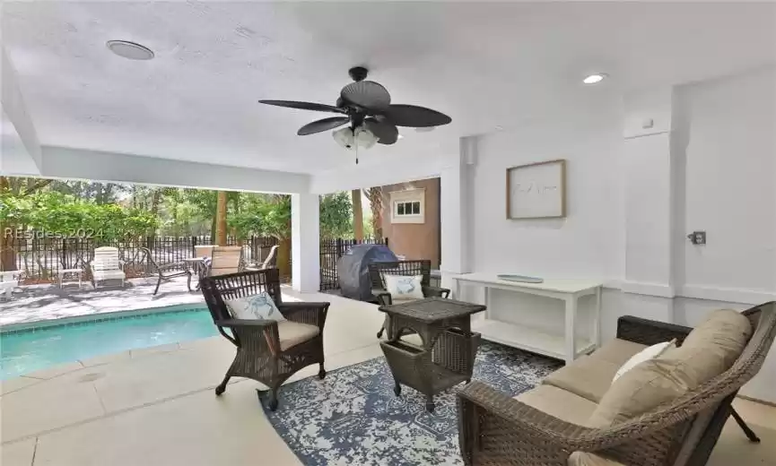Covered pool entertainment area