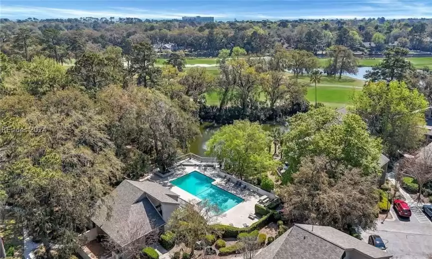 Drone of pool and golf course