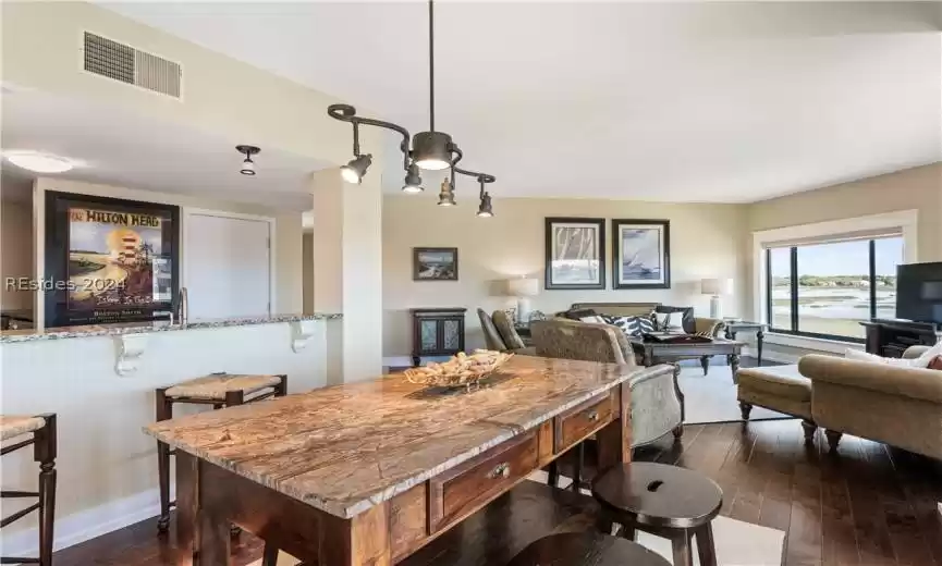 Open concept living and dining area.