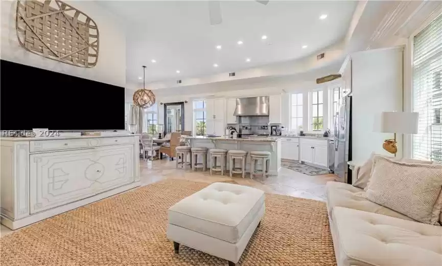 Family room looking into kitchen.