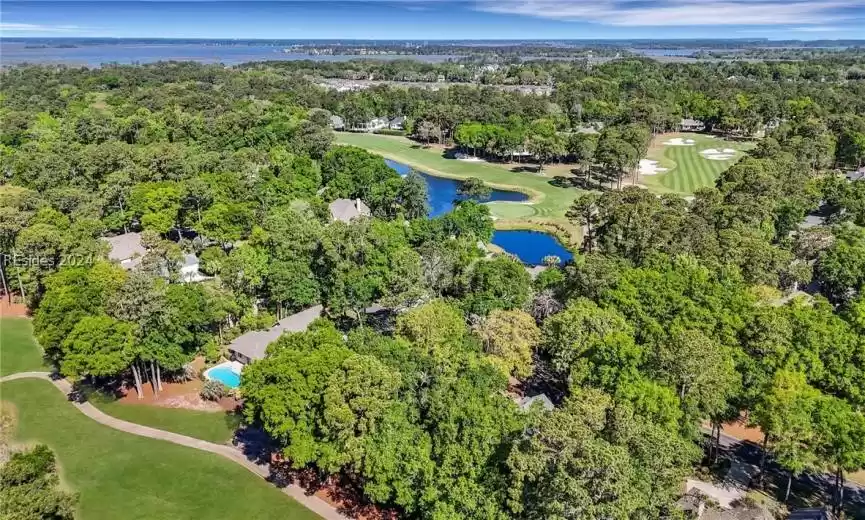 Aerial View of home showing hole #12 & hole #14