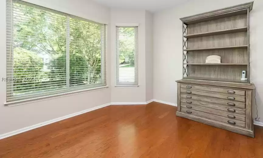 Large window in the study to bring the outdoors in.