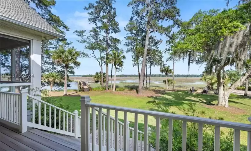 Back deck toward marsh - Firepit and dock