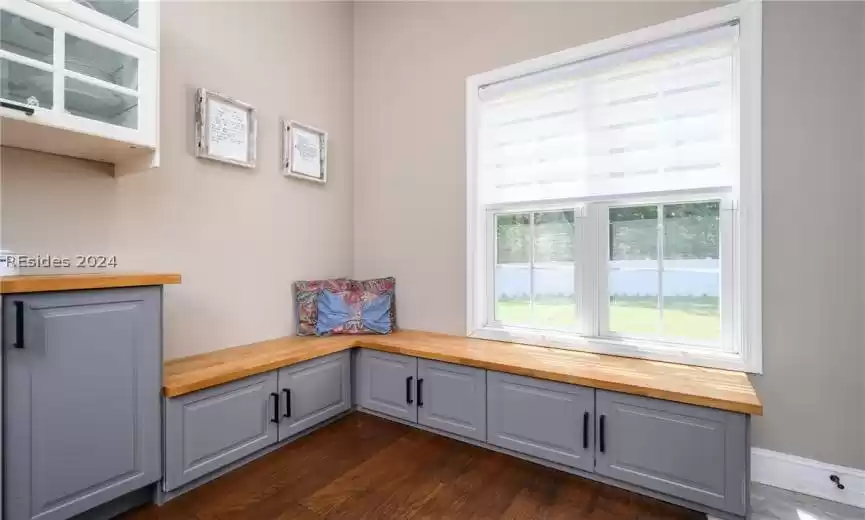 Corner bench off the kitchen ready for the perfect table to complete the breakfast nook.